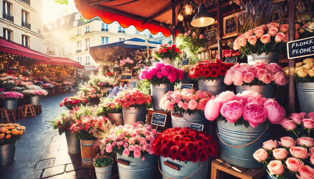Les Secrets de Paris : Une Immersion Unique dans la Ville Lumière 75 5 Un etal de pivoines et de roses au marche aux fleurs