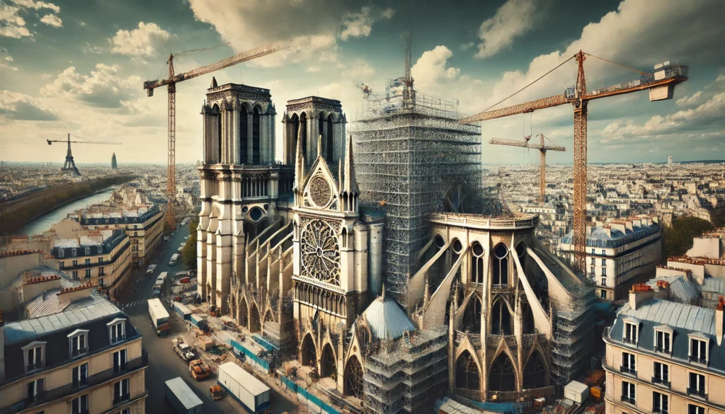 Les Secrets de Paris : Une Immersion Unique dans la Ville Lumière 75 2 la cathedrale Notre Dame en restauration avec des grues et echafaudages visibles